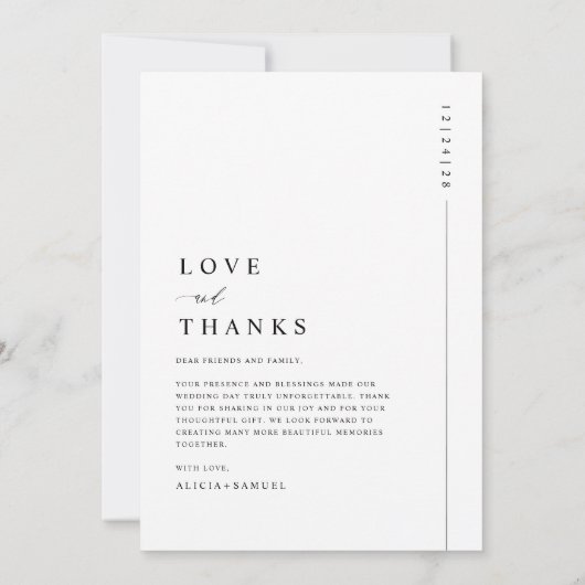 モダンシンプルタイポグラフィ写真結婚の サンキューカード (裏面)