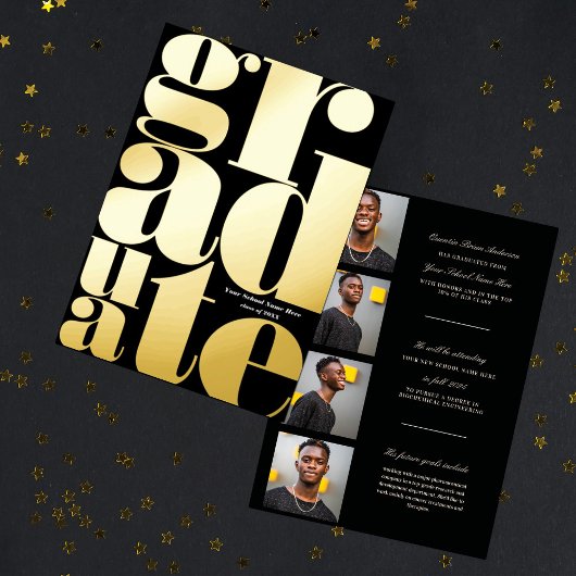 モダンシンプルタイポグラフィ卒業発表 箔招待状