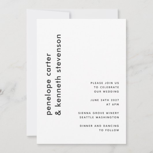 モダンシンプルタイポグラフィ白黒シック結婚ス 招待状 (正面)