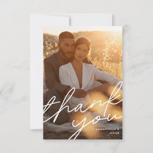 モダンシンプルタイポグラフィ結婚の写真 サンキューカード (正面)