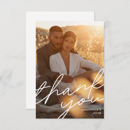 モダンシンプルタイポグラフィ結婚の写真 サンキューカード (正面/裏面)