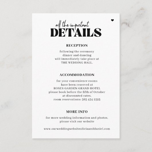 モダンシンプルタイポグラフィ結婚詳細 エンクロージャーカード (正面)