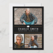 モダンシンプルタイポグラフィ3写真卒業パーティー 招待状 (正面)