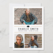 モダンシンプルタイポグラフィ3写真卒業パーティー 招待状 (正面)