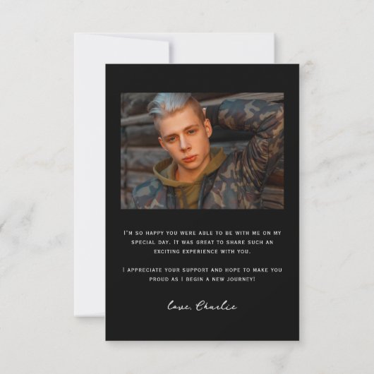 モダンシンプルタイポグラフィ4写真卒業 サンキューカード (裏面)