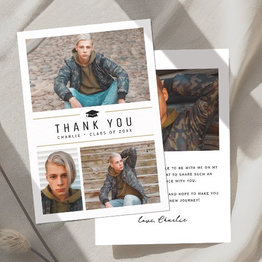 モダンシンプルタイポグラフィ4写真卒業 サンキューカード