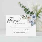 モダンシンプルダスティブルーフローラ結婚式RSVPカード 出欠カード (スタンド正面)