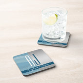 モダンシンプルダスティブルー&シルバー結婚ズイニシャル コースター (右側)