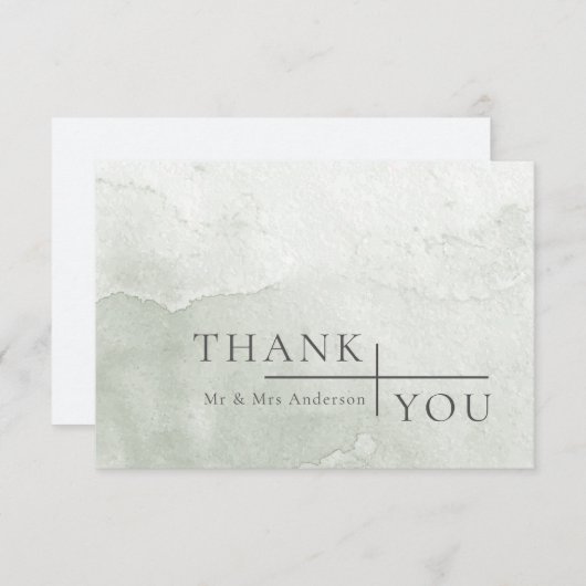 モダンシンプルダスティージュウォーター結婚カラー サンキューカード (正面/裏面)