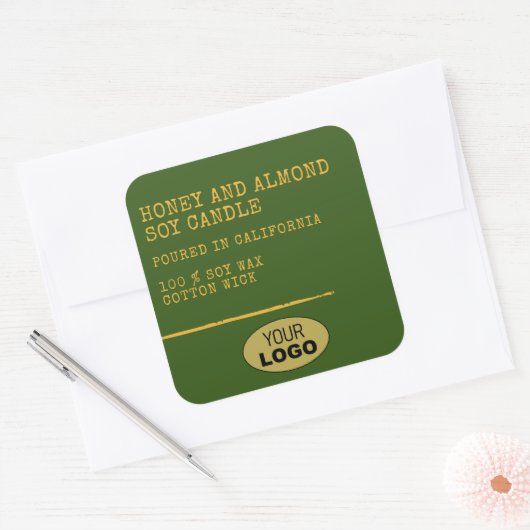 モダンシンプルダークフォレスト緑のロゴテンプレート スクエアシール (封筒)