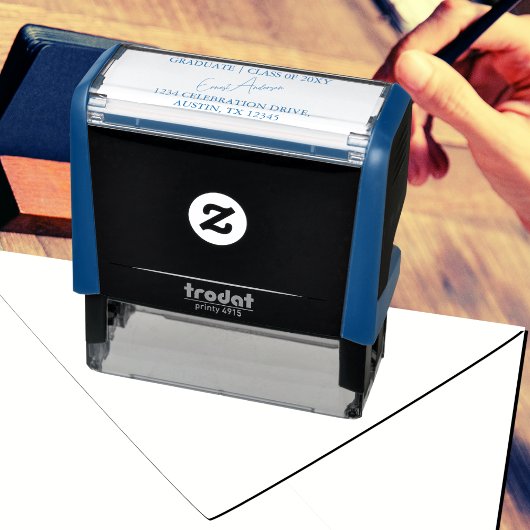 モダンシンプルダークブルー卒業差出人住所 セルフインキングスタンプ