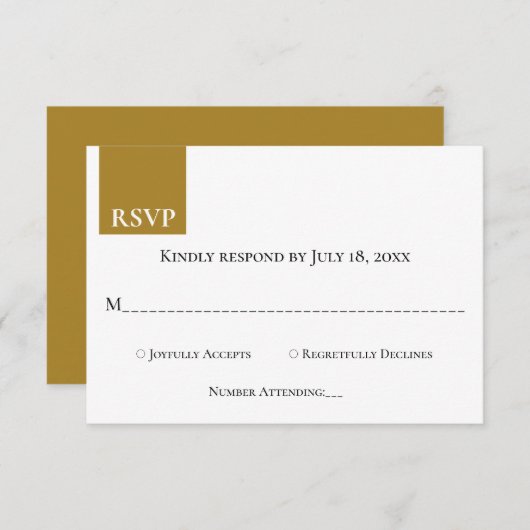モダンシンプルダークベージュモノグラムエレガントな結婚式 出欠カード (正面/裏面)