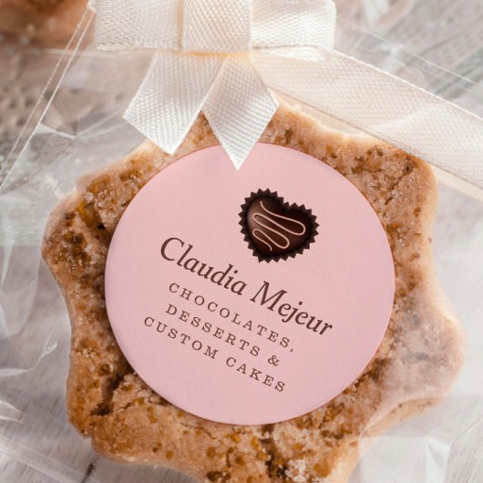 モダンシンプルチョコレートベイカーピンク ラウンドシール