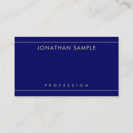 モダンシンプルテンプレートエレガントネイビーブルー金ゴールド 名刺 (正面)