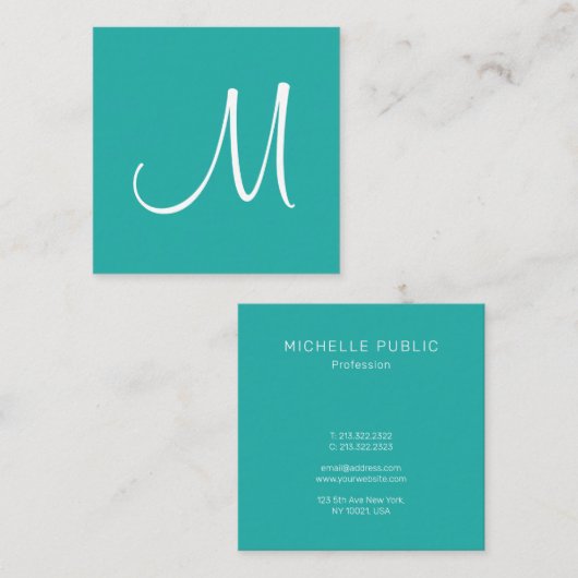 モダンシンプルテンプレートトレンディーティール(緑がかった色)エレガント スクエア名刺 (正面/裏面)