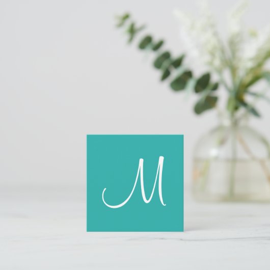 モダンシンプルテンプレートトレンディーティール（緑がかった色）エレガント スクエア名刺 (スタンド正面)