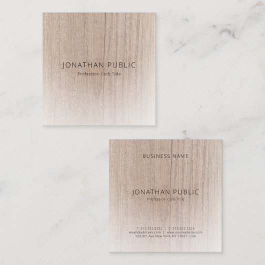 モダンシンプルデザインエレガントウッドルックテンプレート スクエア名刺 (正面/裏面)