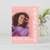 モダンシンプルトレンディー卒業ピンク写真 招待状 (スタンド正面)