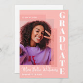 モダンシンプルトレンディー卒業ピンク写真 招待状 (正面/裏面)