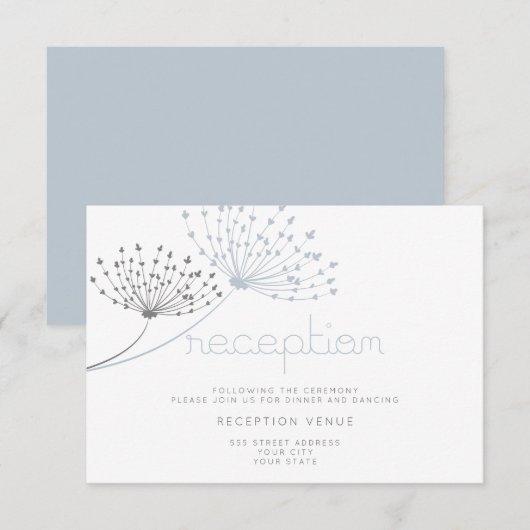 モダンシンプルドードルフラワーダスティーブルー 招待状 (正面/裏面)