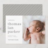 モダンシンプルニュートラル灰色ベビー誕生発表 シーズンカード (正面/裏面)