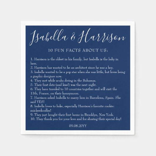 モダンシンプルネイビーおもしろいファクト結婚ズ・ナプキンス スタンダードカクテルナプキン (正面)