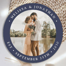 モダンシンプルネイビーカスタムブルー結婚 ラウンドペーパーコースター