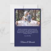 モダンシンプルネイビーブルーの結婚式の写真 サンキューカード (裏面)