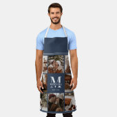 モダンシンプルネイビーブルーフォトコラージュ | モノグラム エプロン (着用した状態)