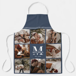 モダンシンプルネイビーブルーフォトコラージュ | モノグラム エプロン