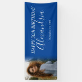 モダンシンプルネイビーブルーフォトバースデーパーティー 横断幕 (縦)