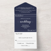 モダンシンプルネイビーブルーフォーマルホワイト結婚ズ オールインワン招待状 (内側)
