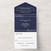 モダンシンプルネイビーブルーホワイトデリケート結婚ズ オールインワン招待状 (内側)