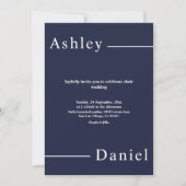 モダンシンプルネイビーブルーホワイトデリケート結婚ズ 招待状 (正面)