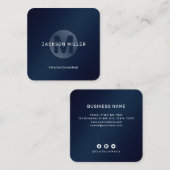 モダンシンプルネイビーブルーモノグラムプロフェッショナル スクエア名刺 (正面/裏面)