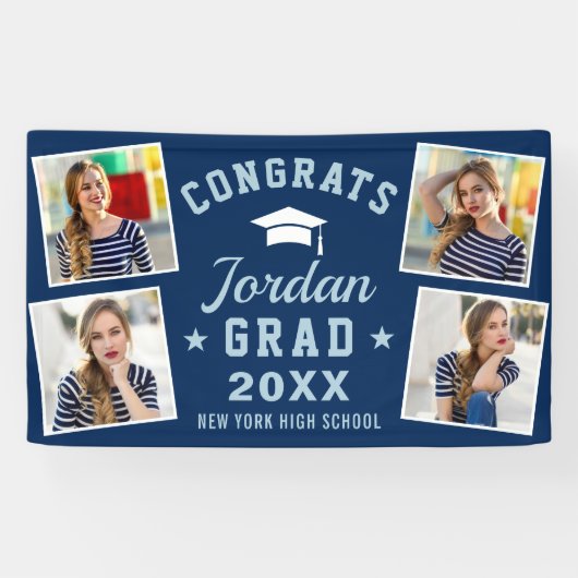モダンシンプルネイビーブルー卒業式4 PHOTOバナー 横断幕 (横)