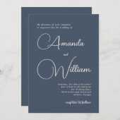 モダンシンプルネイビーブルー結婚ズ 招待状 (正面/裏面)