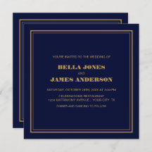 モダンシンプルネイビーブルー金ゴールド結婚ズ