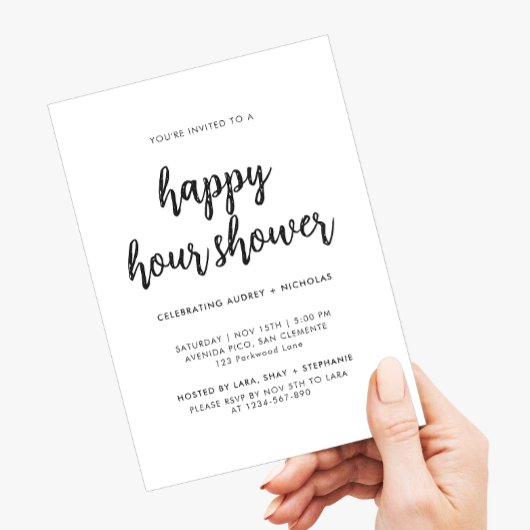 モダンシンプルハッピーアワーカップルブライダルシャワー 招待状