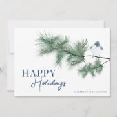 モダンシンプルハッピーホリデイズブルーバードビジネス シーズンカード (正面)