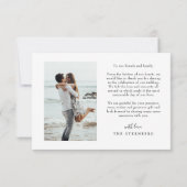 モダンシンプルハートの写真を含む結婚スクリプト サンキューカード (裏面)