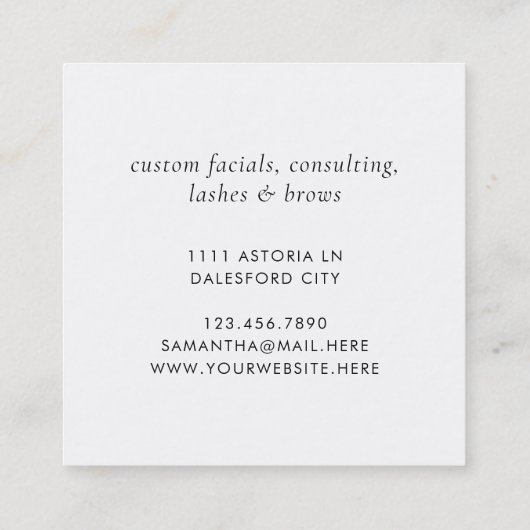 モダンシンプルバタフライピンクパープルお洒落 スクエア名刺 (裏面)