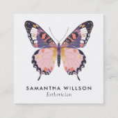モダンシンプルバタフライピンクパープルお洒落 スクエア名刺 (正面)