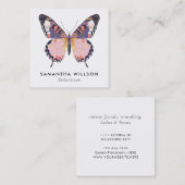 モダンシンプルバタフライピンクパープルお洒落 スクエア名刺 (正面/裏面)
