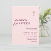 モダンシンプルバラピンクモノグラム結婚写真 招待状 (スタンド正面)