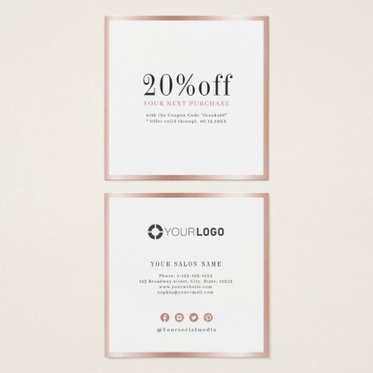 モダンシンプルバラ縁ど金ゴールド割引カード (正面&裏面)