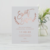 モダンシンプルバラ金ゴールドスウィート16タイポグラフィ 招待状 (スタンド正面)