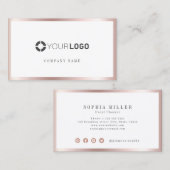 モダンシンプルバラ金ゴールド縁ど会社ロゴ 名刺 (正面/裏面)