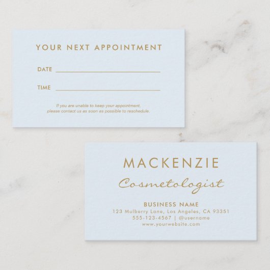 モダンシンプルパステルブルーサロン 予約カード (正面/裏面)