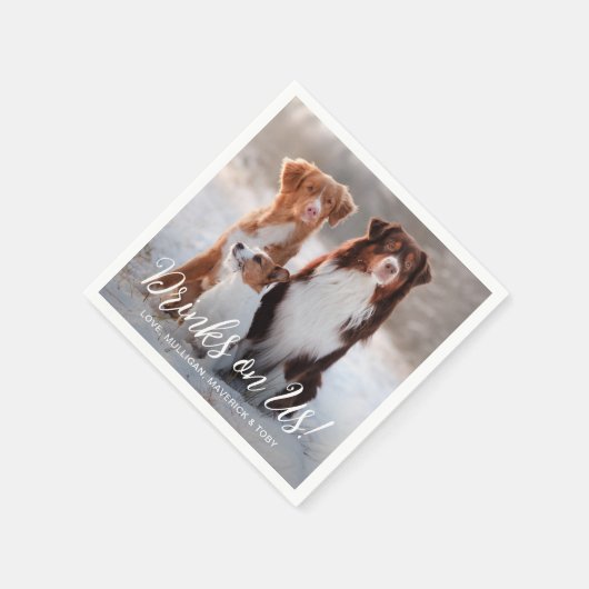 モダンシンプルパーソナライズされたペット犬の写真結婚s スタンダードカクテルナプキン (角)